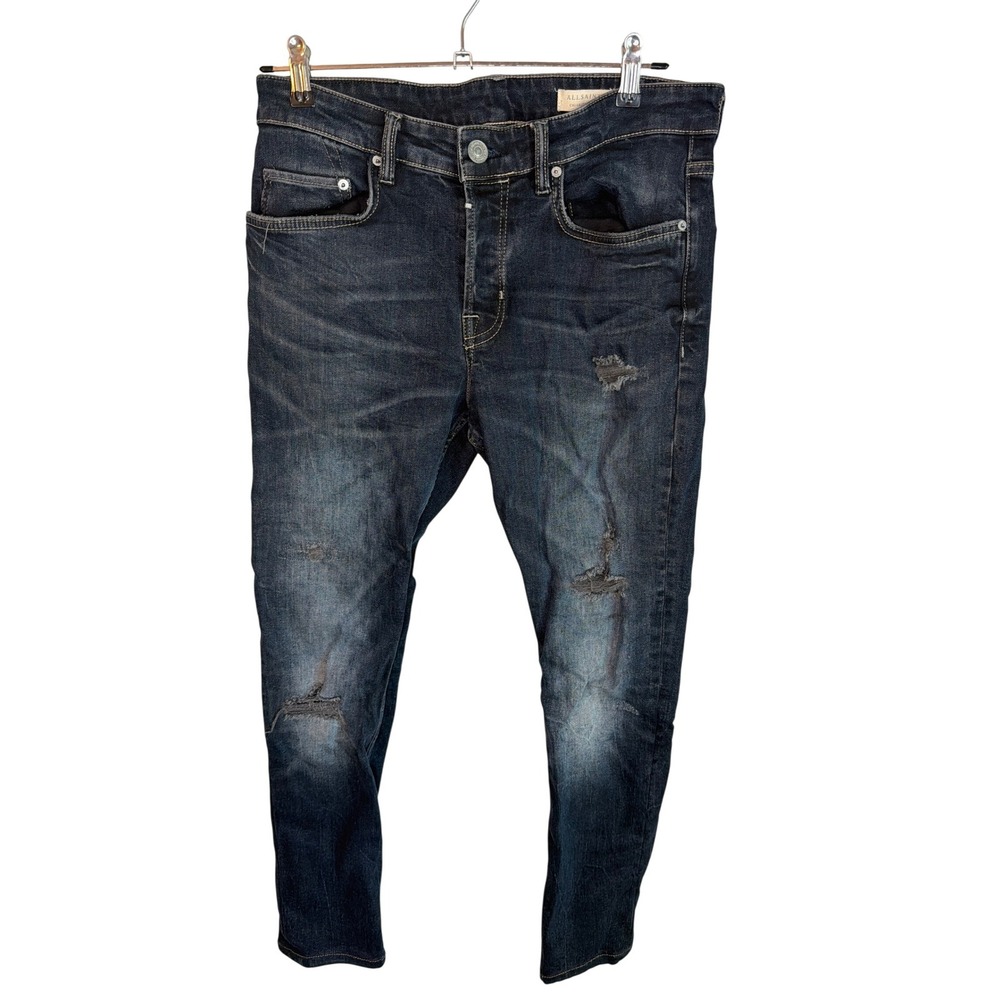 AllSaints Cigarette Skinny‎ Jeans Mens W30 Dark Indigo Distressed
